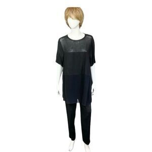 MZM Sport Black Mesh Blouse Shirt & Elastic Waist Pants Pockets Set  1X/MP